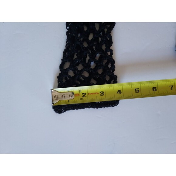 Fishnet Homemade Crochet Long Fingerless Gloves Mesh Goth Black 100% Cotton - Picture 4 of 4